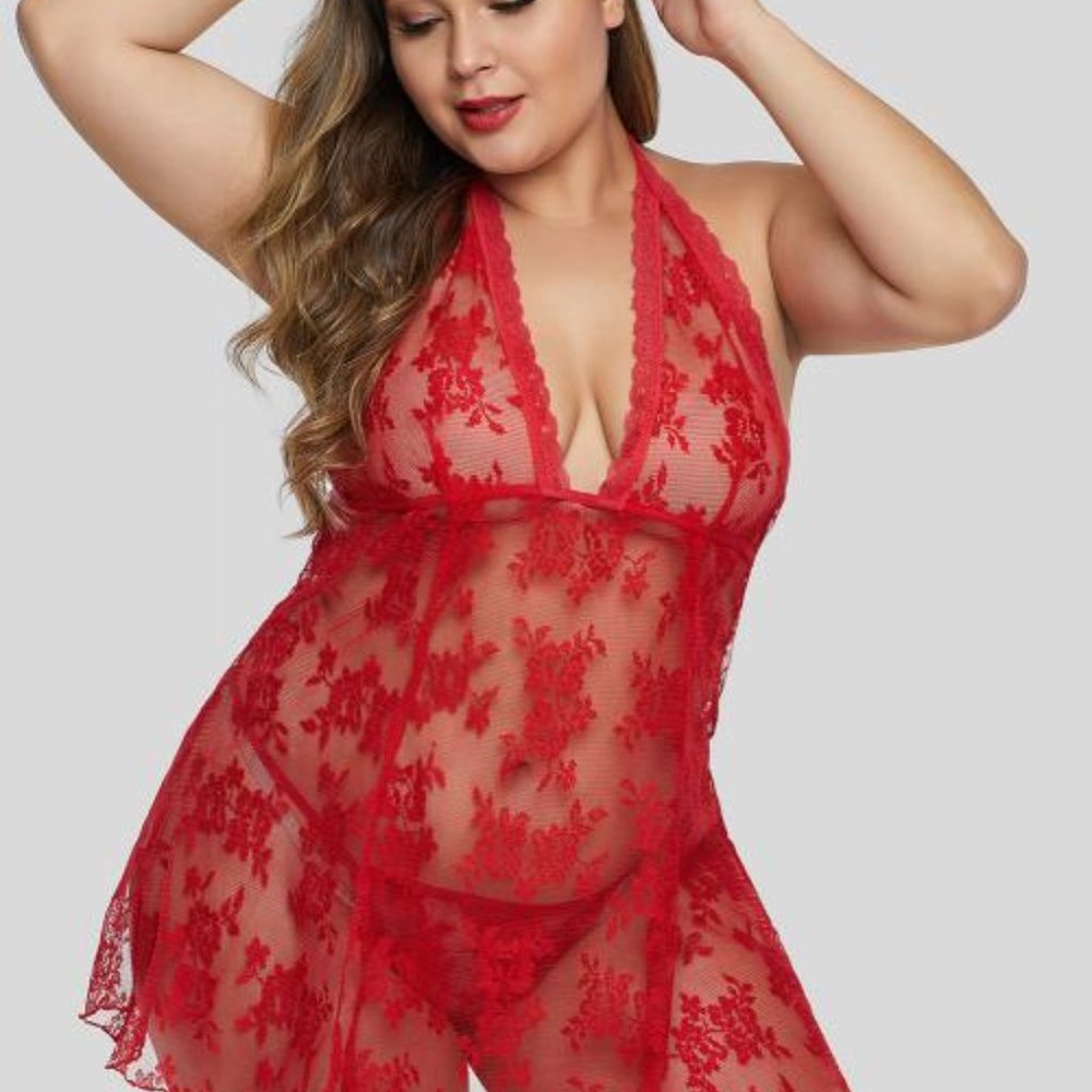 Red Open Back Floral Lace Lingerie